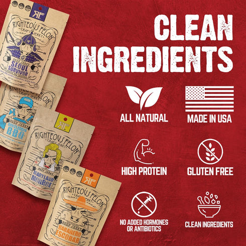 Righteous Felon Beef Jerky Variety Pack | Gluten Free Snack Packs for Adults | High Protein, Keto, Low Sugar | Made with Premium Meats | Gifts for...