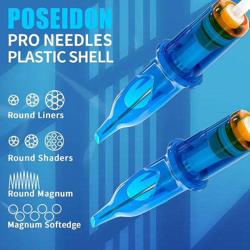 POSEIDON Tattoo Cartridges Needles 20PCS Tattoo Needles with Membrane Safety Cartridges Disposable # 12 Standard Round Shader Tattoo Needle for Ta...