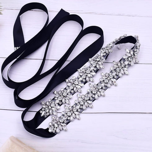 Top Queen Women's Crystal Diamond Bridal Belt Sashes Wedding Belts Sash for Wedding, Black, One Size...