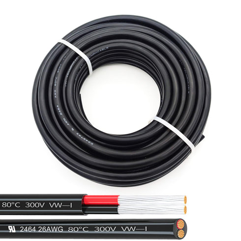 26AWG UL2464 Power Cable Flexible Stranded Electrical Wire LED Red & Black 2 Conductors 25ft tinned copper...