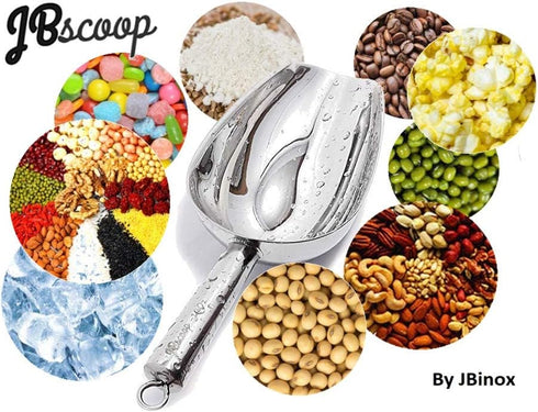 JBscoop Stainless Steel Scoop for ice, 9.6 Inch Metal Food Scoop Kitchen Bar Party Wedding Heavy Duty Dishwasher Safe - 8 Oz...