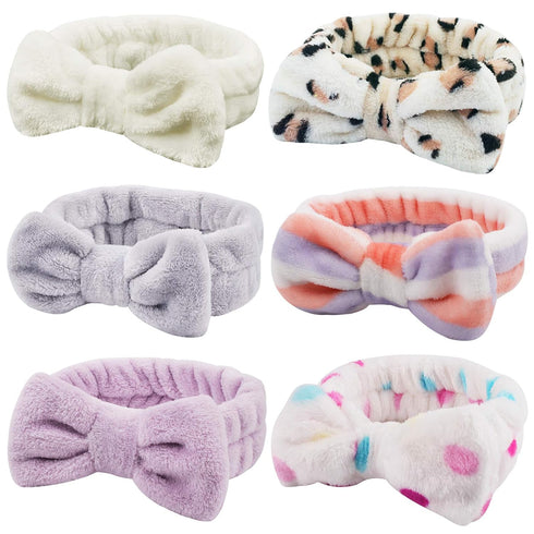 6 Pcs Spa Headband, Makeup Hair Band, Soft Coral Fleece Makeup Headband, Face Wash Headband, Bow Hair Band, Makeup Headband, Skincare Headbands, M...
