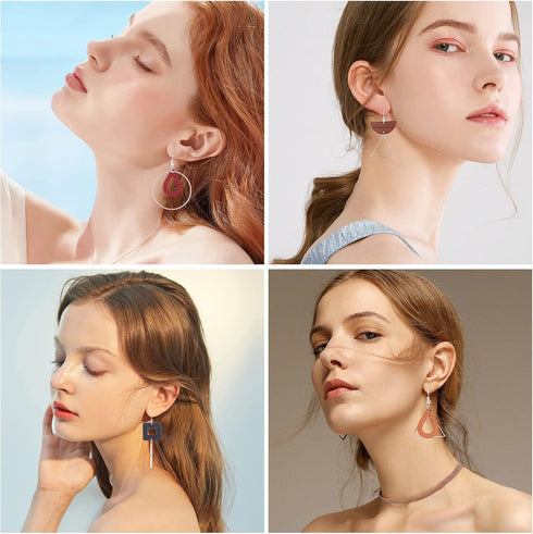 SUNNYCLUE 10 Pairs Wood Geometric Dangle Earring Jewelry Making Kits Teardrop Triangle Triangle Oval Wood Charms Pendant & Brass Linking Rings & E...