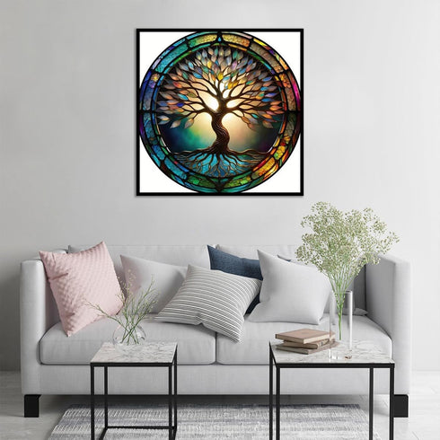 JFYHAB 5D Diamond Painting Kits Life of Tree Stained Glass DIY Diamond Full Round Drill Diamond Art Painting for Adults Tree Diamond Painting Full...