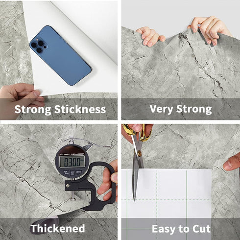 Erfoni Gray Glossy Marble Wallpaper Peel and Stick Countertops 15.8inch x 118.1inch Granite Removable Contact Paper Marble Self Adhesive Wall Pape...