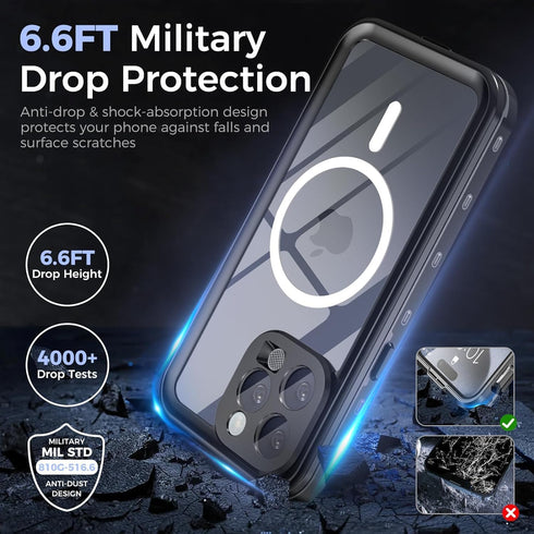 GUSTAVE Magnetic for iPhone 15 Pro Max Waterproof Case Support Wireless Charging Shockproof Dirt-Proof Full-Body Rugged Cover with Built-in Screen...