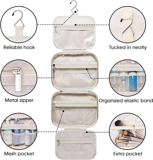 Narwey Hanging Toiletry Bag for Women Travel Makeup Bag Organizer Toiletries Bag for Travel Size Essentials Accessories Cosmetics (Dusty Rose (Med...