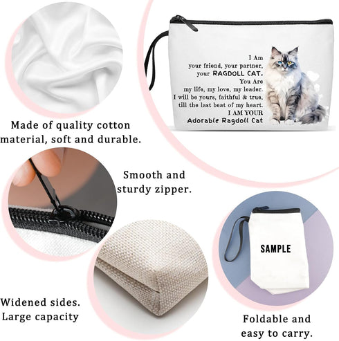 ivyanan Ragdoll Cat Cosmetics Bag Gifts Premium Cute Animal Print Travel Makeup Bag - Stylish, Durable, and Spacious Skincare and Toiletry Bag for...