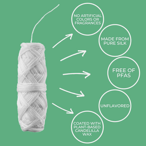 Unflavored Compostable Dental Floss Refills | Pack of 5 x 33yds Organic Peace Silk Spools | for a Refillable Glass & Stainless Steel Holder | Waxe...