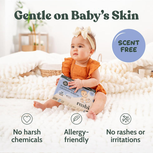 Roobi Unscented Baby Laundry Detergent Sheets. Specially Formulated for Sensitive Skin. Sustainable Laundry Sheets for Newborns, Infants, Toddlers...