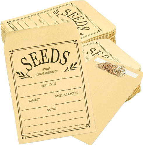 200Pcs Seed Envelopes, Seed Envelopes Resealable Small Seed Packets Envelopes Brown Paper Seed Envelopes with Printing, 3.1x4.7 Inch Self Sealing ...