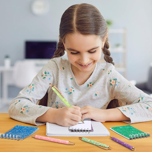 Sherr 16 Pcs Glitter Pens and Notebooks Glitter Pocket Notepad Mini Notebooks for Kids Fancy Pens for Women Pretty Cute Colorful Ballpoint Pens Sp...