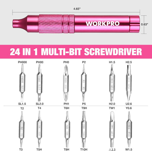 WORKPRO 24-in-1 Precision Screwdriver Sets, Pen Style Manual Screwdriver, 24 pcs Tough S2 Steel Small Screwdriver Bits, Ideal for Eyeglass, Watch,...