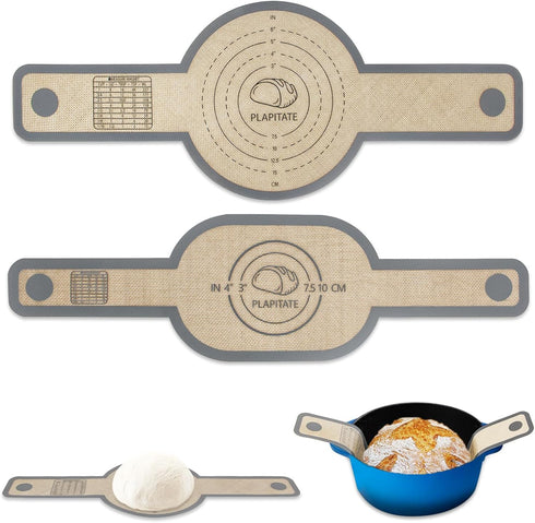 Silicone Bread Sling Dutch Oven Liner, Non-Stick & Easy Clean Reusable Oval and Round Silicone Bread Baking Mat with Long Handles, Easy to Transfe...