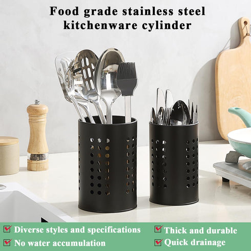 Berglander Kitchen Utensils Holder for Kitchen Counter 2 Pieces, Black Stainless Steel Cutlery Holder, Kitchen Essentials Farmhouse Style Home Kit...