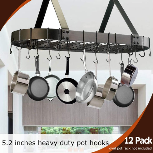 12 Pack Heavy Duty S Hooks, Black Pot Rack Holder Hanger Hooks Wire Shelf Hooks for Hanging Kitchen Utensils, Pots, Pans, Clothes, Towels, Plants ...