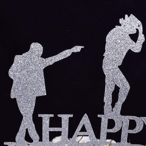 Glitter Happy Birthday Cake Topper cake Toppers Happy Birthday Cake Bunting Birthday Party Decoration Supplies. (Silver)...
