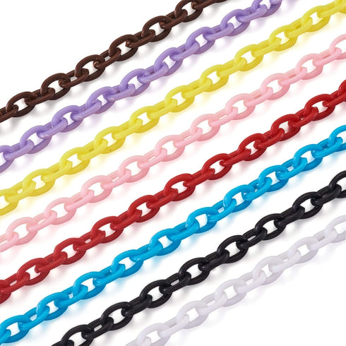Pandahall 10 Strands Plastic Curb Chains 14.96"~15.35" Mixed Color Cable Chain Links for Glasses Lanyard Chains Jewelry Making...