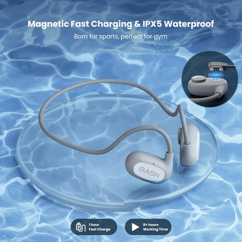 BASN AirS1 Open Ear Headphones Air Conduction Headphones, Wireless HiFi Sound Earphones with 16.2mm Driver, Sport Headset Built-in ENC Mic for Cle...