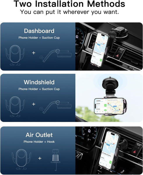 Wireless Car Charger, ESSAGER 15W Fast Charging Car Phone Holder Mount Auto Clamping Cell Phone Stand for iPhone 15 14 13 12 11 Pro Max, Samsung G...