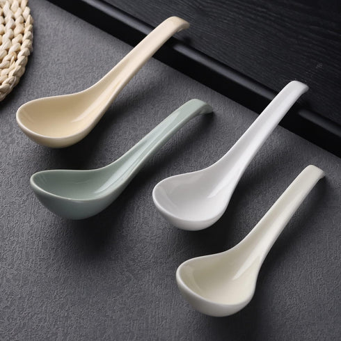 Asian Soup Spoons Chinese Ceramic Soup Spoon Set of 4 Porcelain Ramen Soup Spoons Dinner Spoons for Dumpling Ramen Cereal Appetizer Noodles Udon P...