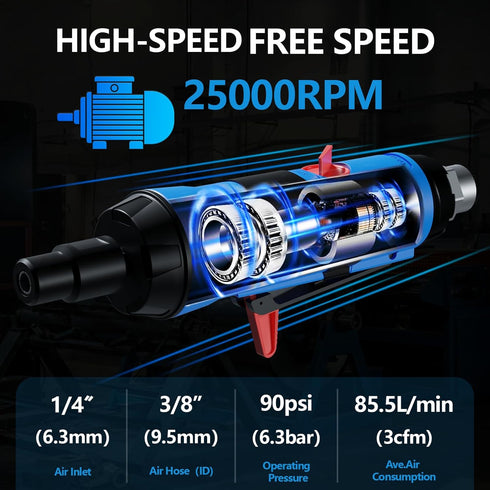 Autolock 1/4", 1/8" Air Straight Die Grinder, 20,000 RPM Free Speed, Pneumatic Straight Die Grinder...
