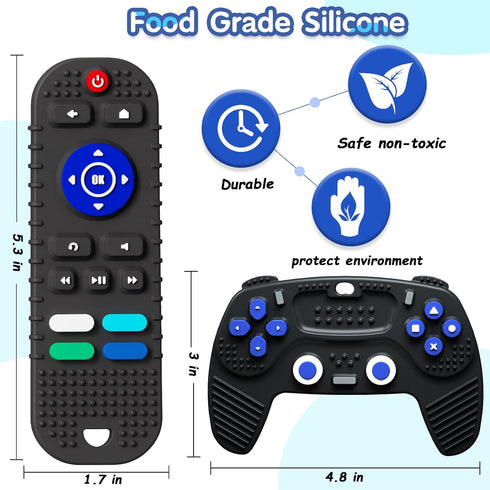 2 Pack Remote Control and Game Controller Teething Toys for Baby 3 Months and Up, Chew Toys for Boys and Girls Gifts (Black)...