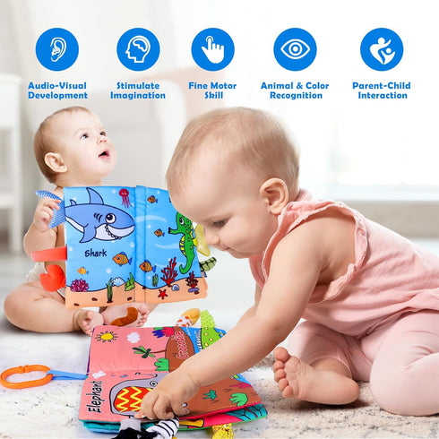 VGOFUN 2PCS Soft Baby Books 0-6 Months Crinkle Books for Babies, Touch and Feel Sensory Cloth Books for Infants 0 3 6 12 18 Months Tummy Time Toys...