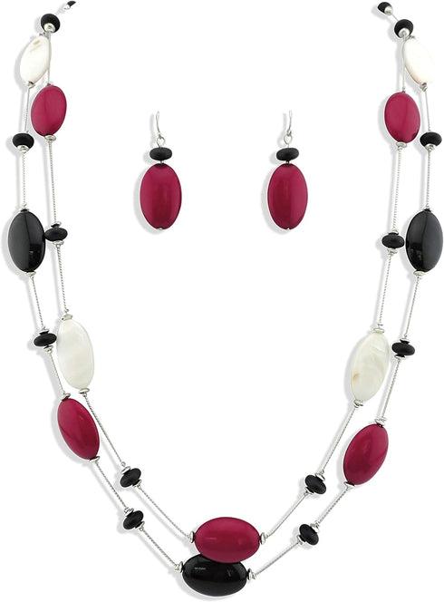 Firstmeet 2 Layer Statement red and black Beads Long Necklace...