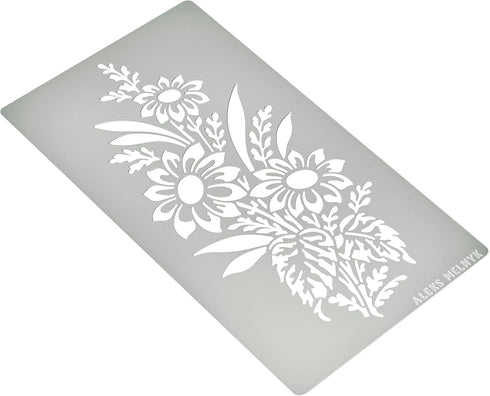 Aleks Melnyk No.273 Metal Stencil, Sunflower in a bouquet with wildflowers, Leaf Blossom, Small Stencil, 1 PC, Template for Wood Burning, Engravin...