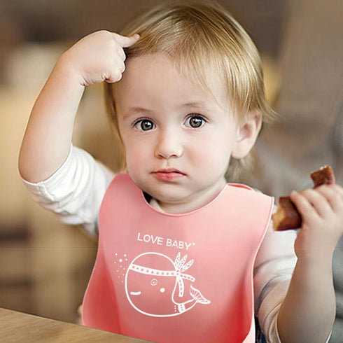 Silicone Bibs for Babies and Toddlers 2 Sets Feeding Bibs for Boy and Girl, Adjustable Soft Waterproof Bibs with Food Catcher Pizza...