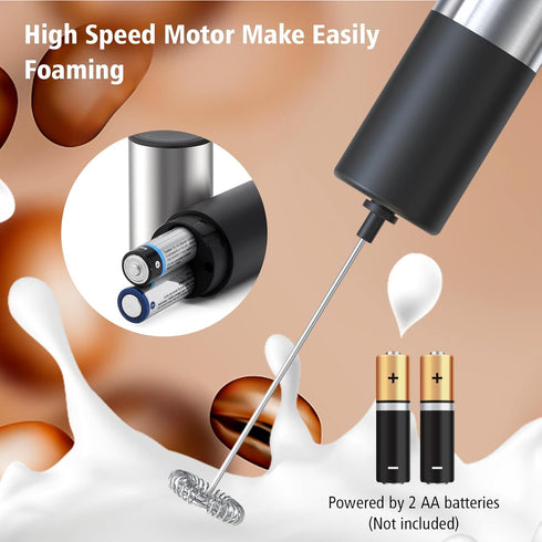 Strong Electric Milk Frother with Stand, Handheld Electric Whisk, Battery Operated Milk Foam Maker, Coffee Mixer Wand for Drink Chocolate Lattes F...