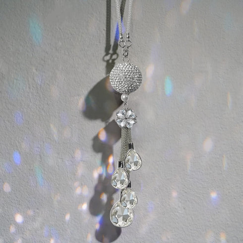 Bling Car Accessories for Women and Man,Cute Decor Women,Lucky Crystal Sun Catcher Ornament,Rear View Mirror Ball Charm (30 mm Clear) (White)...