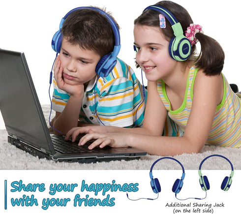 SIMOLIO Kids Headphones for School Age, Wired Headsets with Microphone Volume Limiter Sharing Jack, Adjustable & Durable, Tangle-Free Foldable Ste...