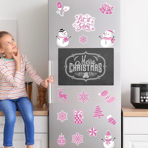Whaline 20Pcs Christmas Decoration Magnets Pink Winter Refrigerator Magnets Xmas Snowman Snowflake Decorative Fridge Magnetic Stickers for Mailbox...
