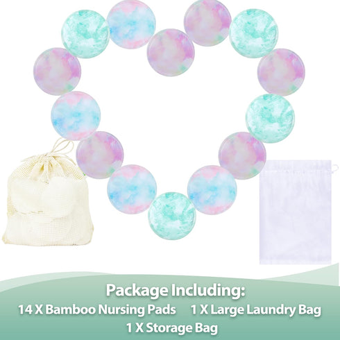 wegreeco Nursing Breast Pads (14 Pack) + Laundry Bag & Travel Storage Bag, 4.7 inch - Washable & Reusable Breastfeeding Nursing Pads (Plain Shape,...