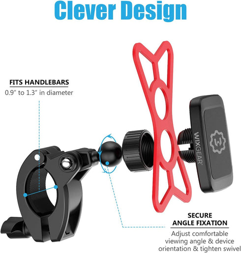 WixGear Universal Magnetic Bicycle & Motorcycle Handlebar Phone Holder for Cell Phones and GPS with Fast Swift-Snap Technology,...
