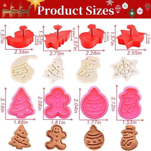 KAISHANE Christmas Themed MINI Cookie Cutter Embossing Mold Fondant Stamper Set - 8Pcs Plastic spring die Biscuits Pastry Cutter Set 3D Cookie Cak...