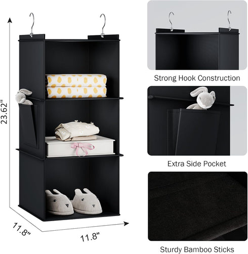 Hanging Closet Organizer, 3-Shelf Closet Hanging Storage Shelves, Black...