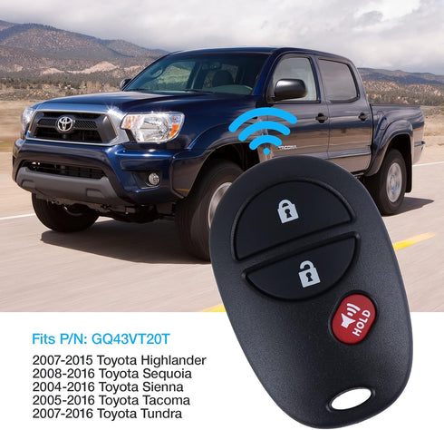 Car Keyless Entry Remote Key Fob fit 2007-2016 Toyota Tundra/2005-2016 Toyota Sienna/Sequoia/Tacoma (GQ43VT20T,315Mhz 3 Btn) 1 Pack...