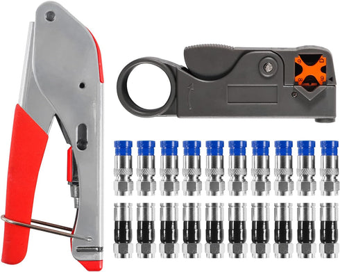 Coax Cable Crimper Kit Tool for RG6 RG59 Coaxial Compression Tool Fitting Wire Stripper with 20pcs F Compression Connectors...