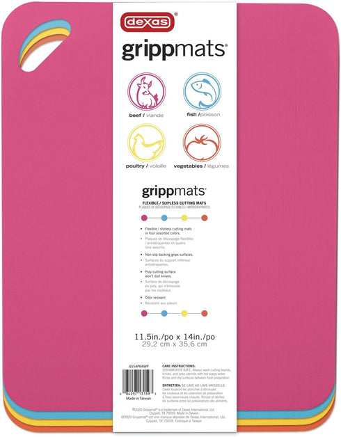 Dexas Heavy Duty Cutting Board Grippmat, Flexible Cutting Boards for Kitchen, Set of 4, Non Slip Plastic Board Cutting Mat 11.5 by 14 inches, Brig...