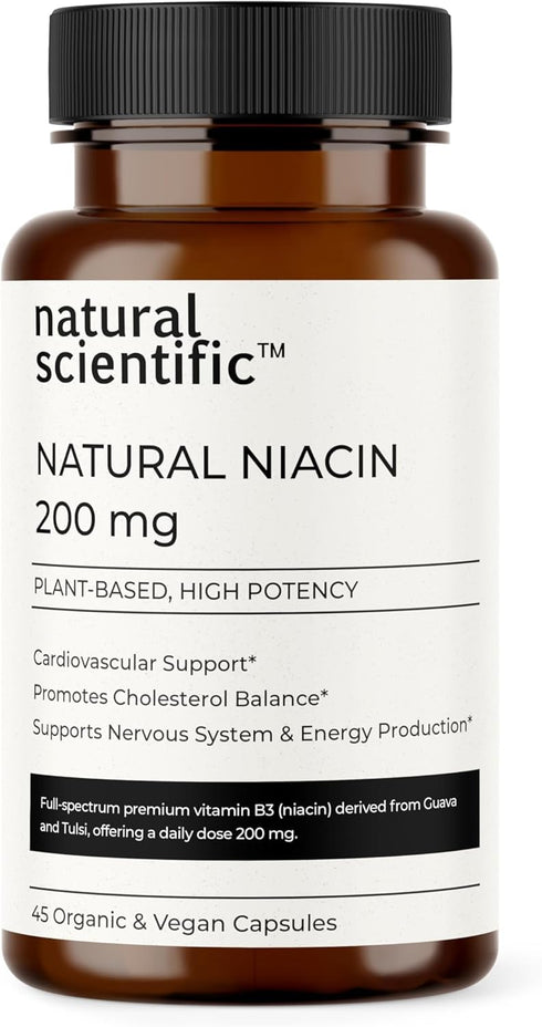 Vitamin B3 (Niacin) Supplement 200mg - from Organic Guava and Tulsi - 45 Capsules, 15-Day Supply - for Women and Men...