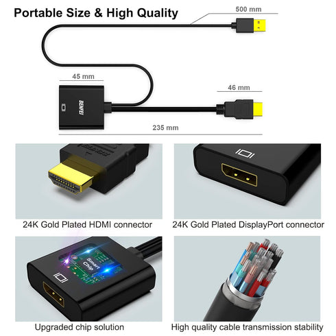 BENFEI HDMI to DisplayPort, Uni-Directional HDMI (Source) to DisplayPort (Display) Adapter 4K@60Hz/2K@144Hz/1080P@165Hz Compatible with Laptop, Xb...