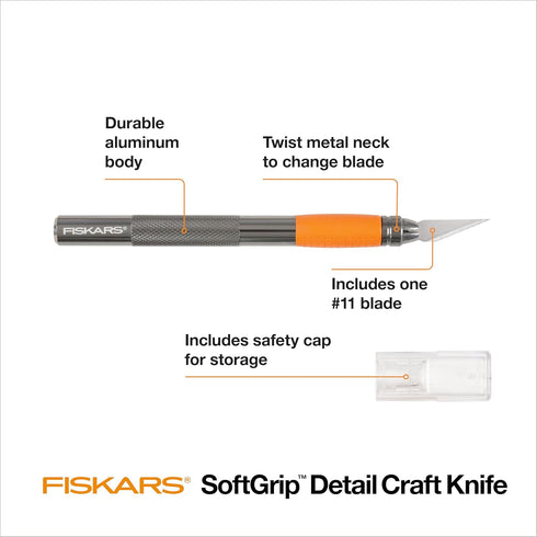 Fiskars SoftGrip Detail Craft Knife - 8" Exacto Knife for Crafting - Multi-Use Exacto Blade Included with Protective Cover...