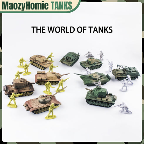 Army Tank and Army Men Toys Playset, 2pc 1:72 US Tank-4 Models & 10pc Toy Soldiers, Olive Drab Green WW2 Military Vehicle for Boys...