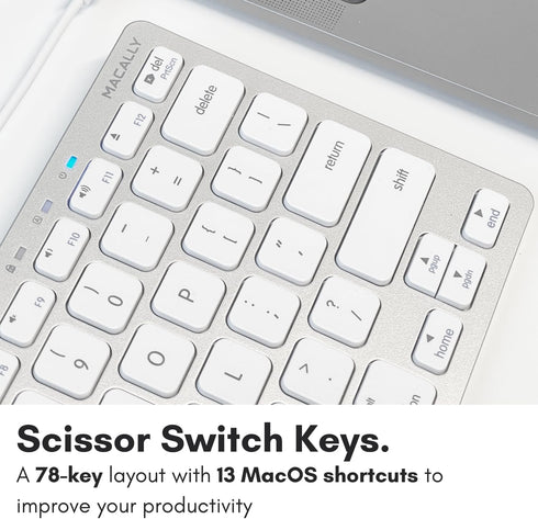 Macally Small Wired Keyboard for Mac and Windows - 78 Scissor Switch Keys Compatible Apple Keyboard - USB Mini Keyboard That Saves Space and Looks...