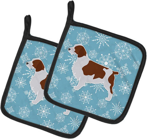 Caroline's Treasures BB3500PTHD Winter Snowflake Welsh Springer Spaniel Pair of Pot Holders Kitchen Heat Resistant Pot Holders Sets Oven Hot Pads ...