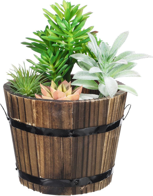 Healeved Wooden Whiskey Barrel Planter Garden Flower Pot Decor Plant Container Box Brown (Size 2)...