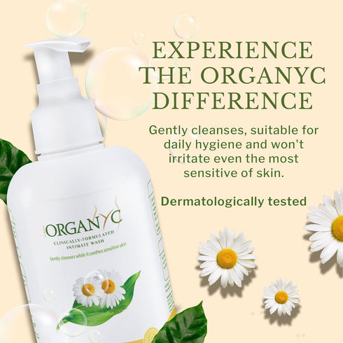 Organyc Feminine Intimate Wash for Sensitive Skin with Chamomile, Free from Chlorine, Parabens, SLS/SLES, and Synthetic Perfumes 8.5 Fluid Ounce...